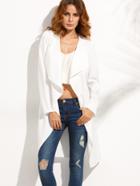 Shein White Lapel With Pocket Long Outerwear