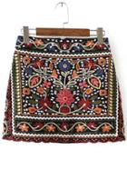Shein Multicolor Tribal Embroidery Vintage Skirt