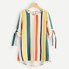 Shein Striped Knot Sleeve Dip Hem Dress