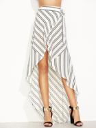 Shein Striped Self Tie Wrap Asymmetrical Skirt