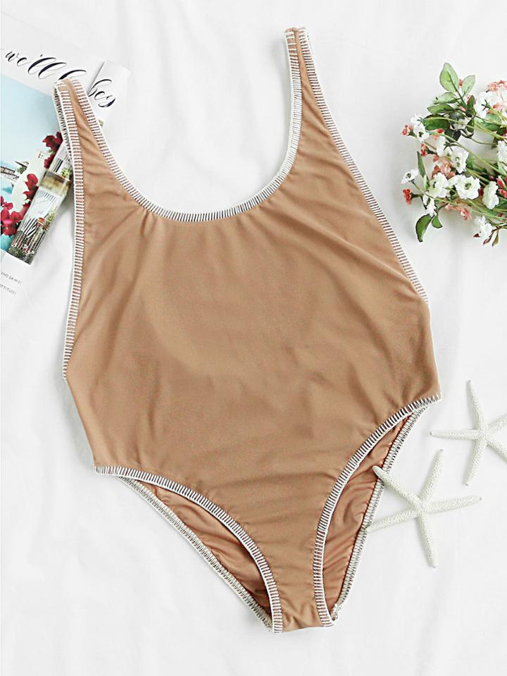 Shein Scoop Back Stitch Detail Swimsuit