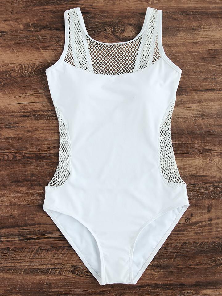 Shein White Hollow Out Design One-piece Swimwear