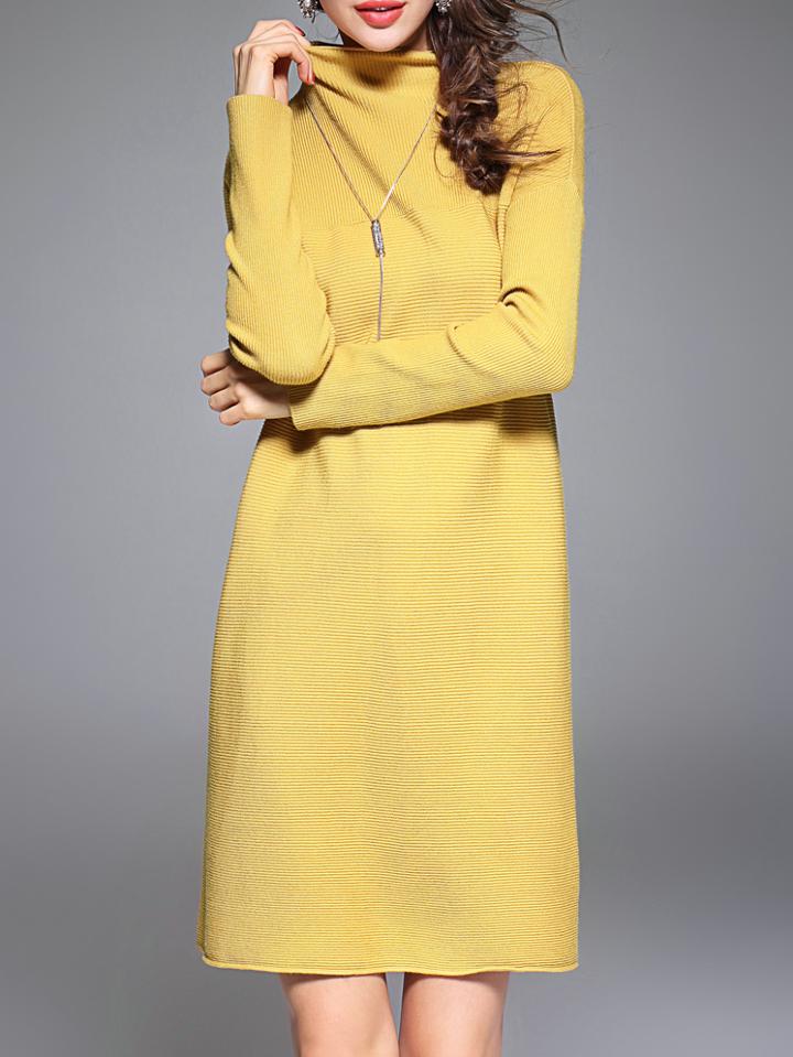 Shein Yellow Collar Pleated Elastic Dress