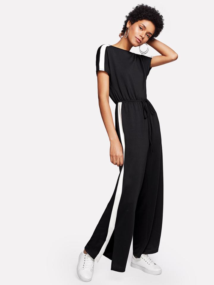 Shein Contrast Panel Side Drawstring Waist Jumpsuit