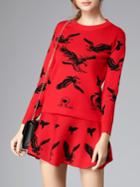 Shein Red Eagle Print Top With Skirt