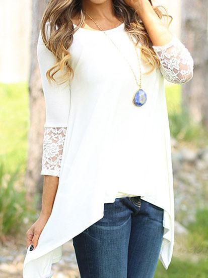 Shein White Round Neck Lace Slim Blouse