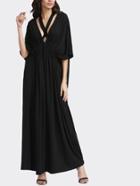 Shein Deep Plunge Neck Gathered Front Belted Kimono Dress