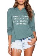 Shein Green Hooded Letter Print Sweatshirt