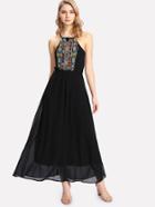 Shein Geometric Embroidered Chiffon Halter Dress