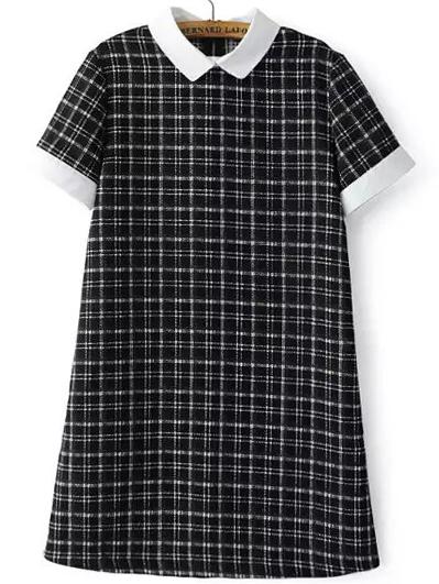 Shein Black White Short Sleeve Plaid Dress