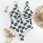 Shein Plus Leaf Print Cut-out Swimsuit