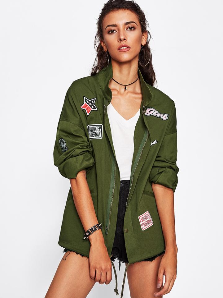 Shein Patch Detail Drawstring Utility Jacket