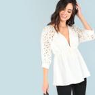 Shein Eyelet Embroidered Deep Neck Blouse