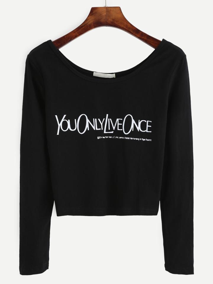Shein Black Letter Print Long Sleeve T-shirt