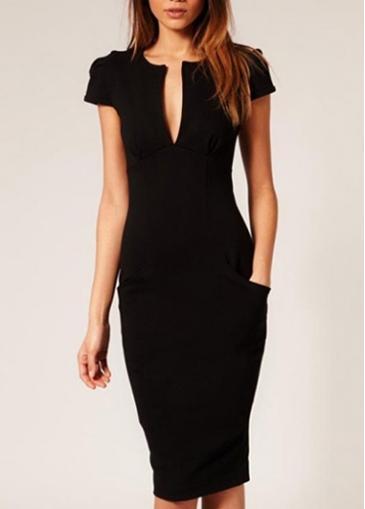 Rosewe Party Women Black Polyester V Neck Sheath Dress