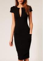 Rosewe Party Women Black Polyester V Neck Sheath Dress