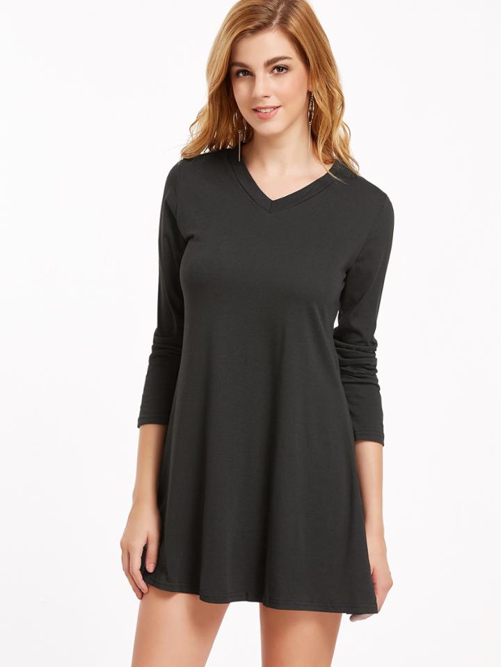 Shein Black V Neck Tee Dress