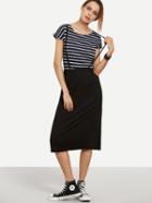 Shein Navy White Striped 2 In 1 Dress