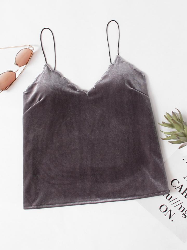 Shein Velvet Scallop Trim Cami Top