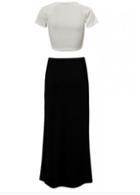 Rosewe Chic Short Sleeve White Tops And Black Skirt