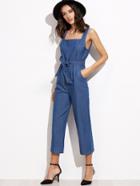 Shein Blue Straps Self Tie Wide Leg Jumpsuits