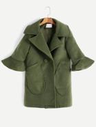 Shein Army Green Bell Sleeve Pockets Coat