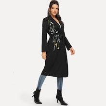 Shein Notch Collar Botanical Embroidered Tie Waist Coat