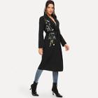 Shein Notch Collar Botanical Embroidered Tie Waist Coat