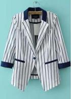 Rosewe Elegant Turndown Collar Three Quarter Sleeve Striped Blazer