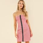 Shein Zipper Up Gingham Tube Dress