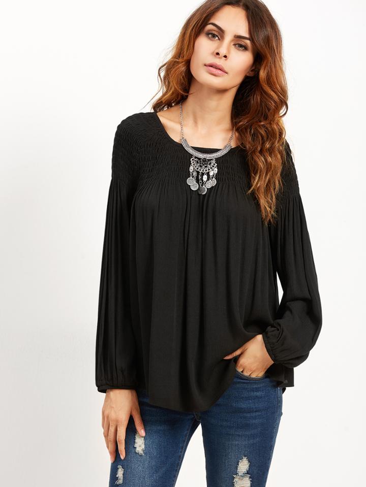 Shein Shirred Shoulder Smocked Swing Blouse