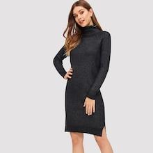Shein Rolled Neck Slit Side Sweater Dress