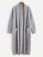 Shein Grey Shawl Collar Drop Shoulder Pocket Front Sweater Coat