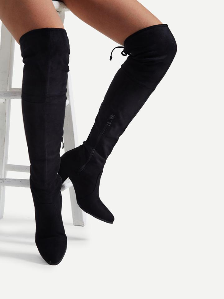Shein Lace Up Back Block Heeled Thigh High Boots
