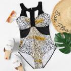 Shein Plus Leopard Colorblock Swimsuit