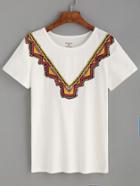 Shein White Embroidery Sequins Embedded T-shirt