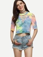 Shein Multicolor Tie-dye Cutout Crop T-shirt