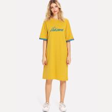 Shein Letter Embroidered Drop Shoulder Dress