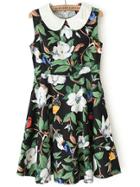 Shein Multicolor Polo Collar Sleeveless Floral Dress