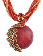 Shein Red Beads Chain Round Stone Pendant Necklace