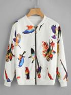 Shein Bird Print Random Zip Up Jacket