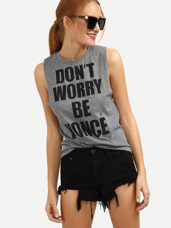 Shein Letter Print Tank Top - Grey