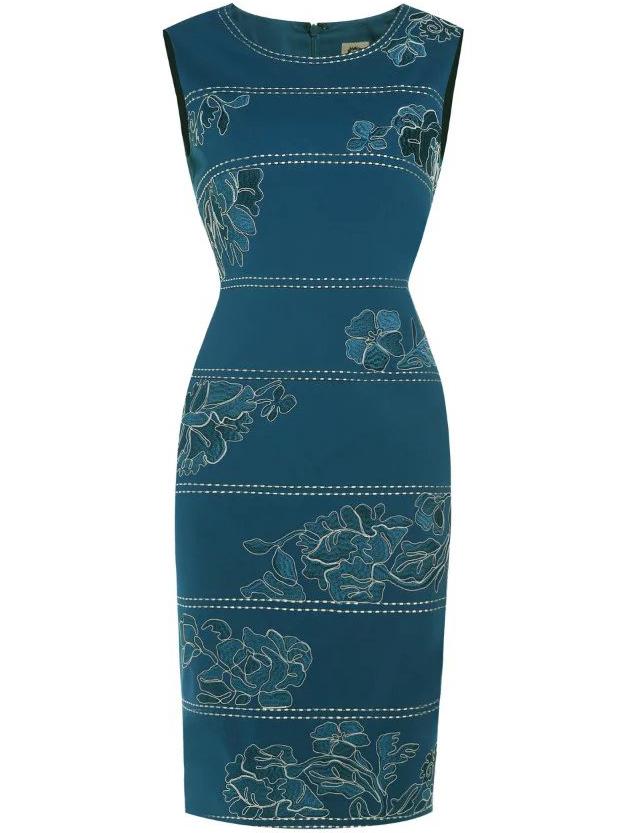 Shein Blue Disc Flowers Embroidered Sheath Dress