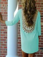 Shein Neon Blue Seafoam Lace Crochet Shift Dress