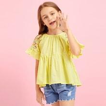 Shein Girls Keyhole Back Lace Shoulder Embroidered Top