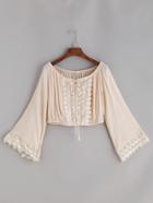 Shein Crochet Lace Trim Tie Boat Neck Top