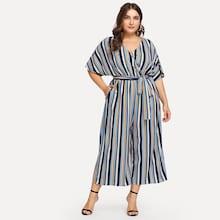 Shein Plus Surplice Wrap Striped Jumpsuit