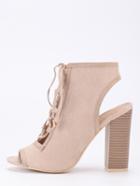 Shein Faux Suede Lace-up Peep Toe Sling Back Heels - Apricot