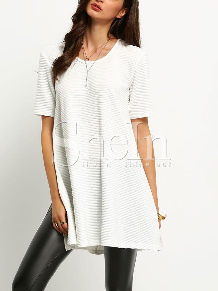 Shein White Ribbed Side Slit T-shirt