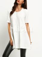 Shein White Ribbed Side Slit T-shirt